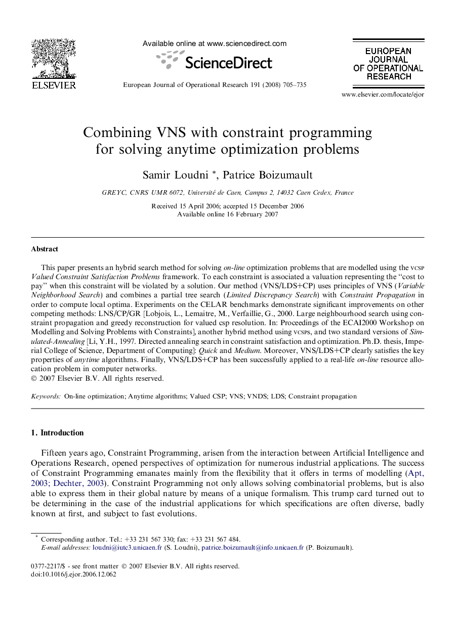 Combining VNS with constraint programming for solving anytime optimization problems