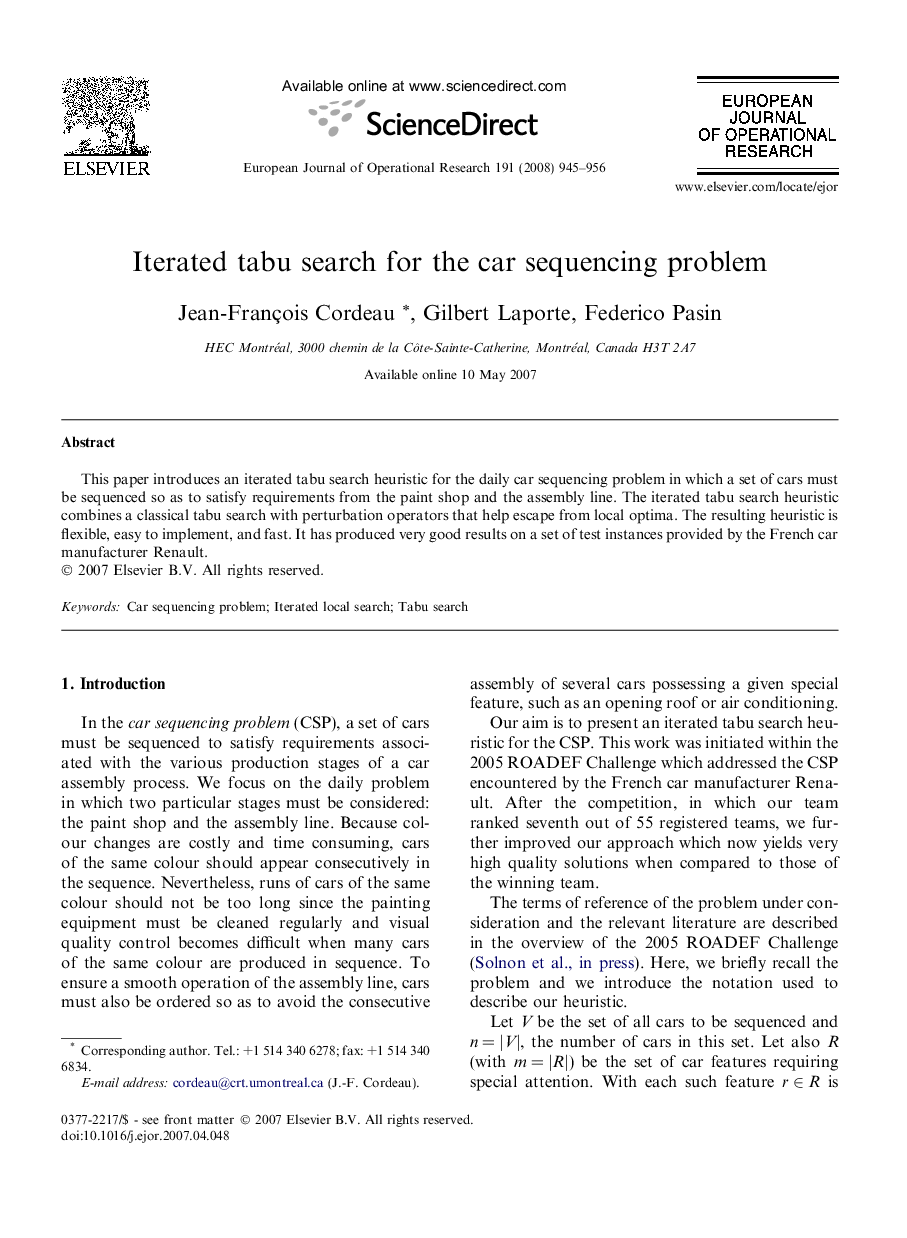 Iterated tabu search for the car sequencing problem