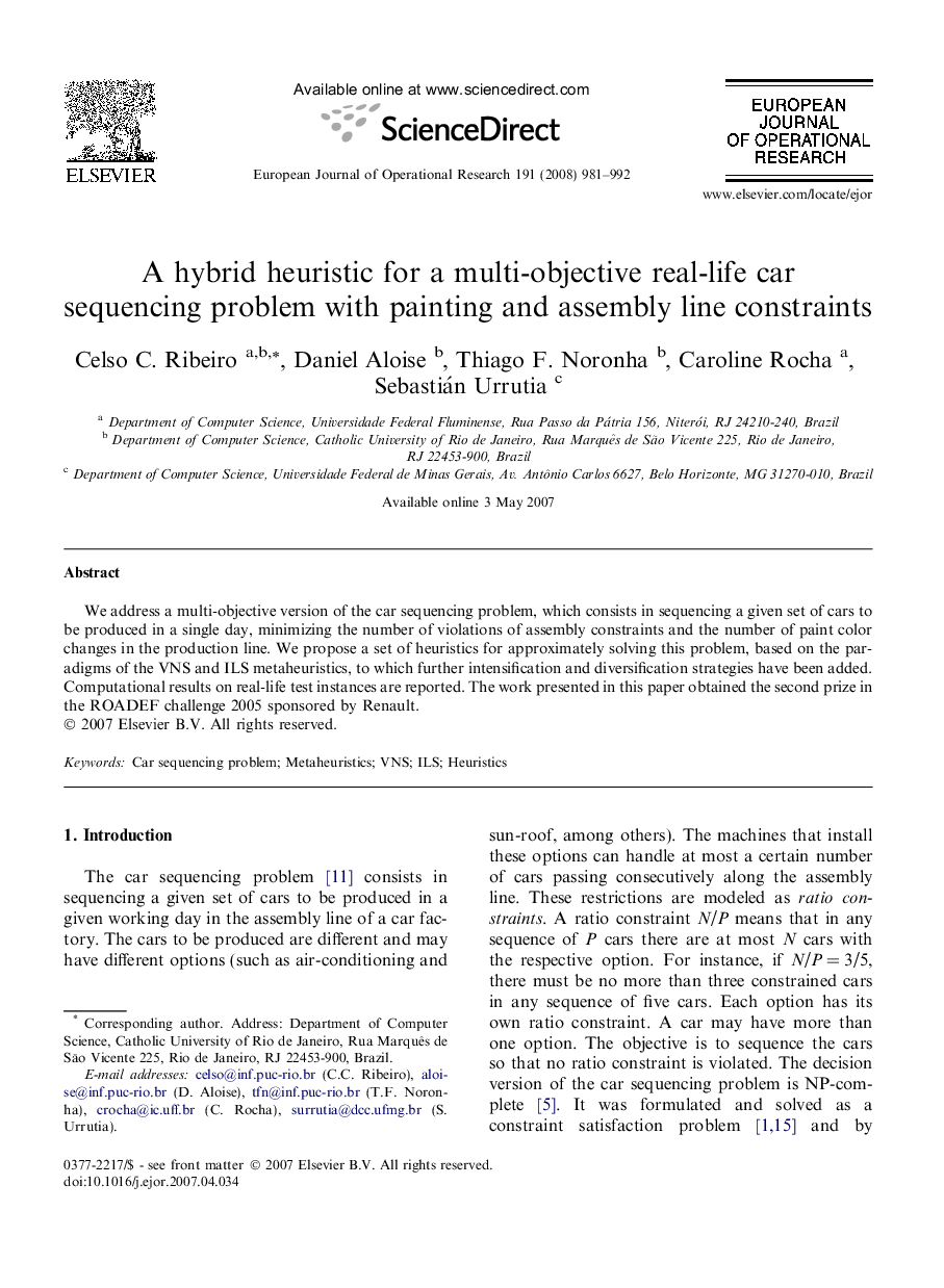 A hybrid heuristic for a multi-objective real-life car sequencing problem with painting and assembly line constraints