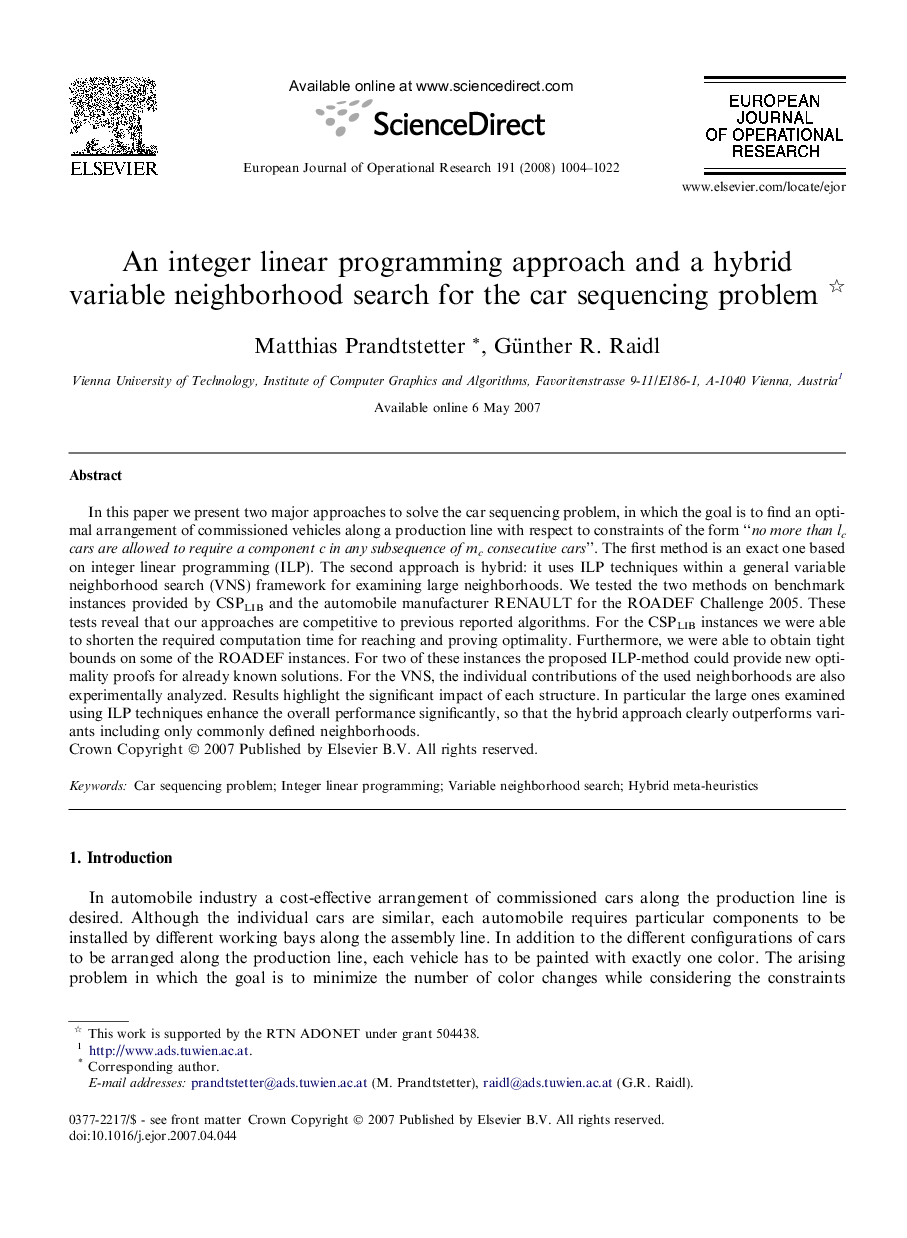 An integer linear programming approach and a hybrid variable neighborhood search for the car sequencing problem 