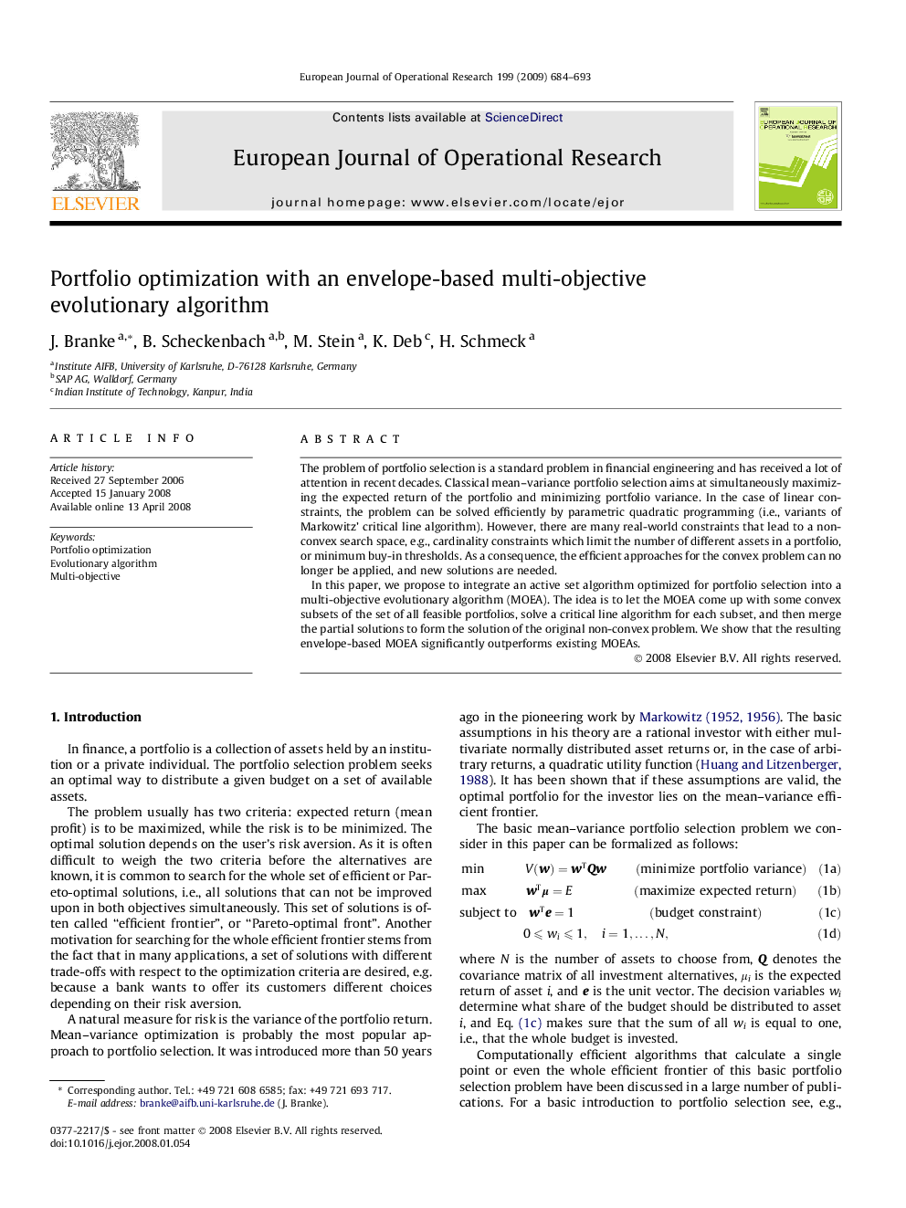 Portfolio optimization with an envelope-based multi-objective evolutionary algorithm