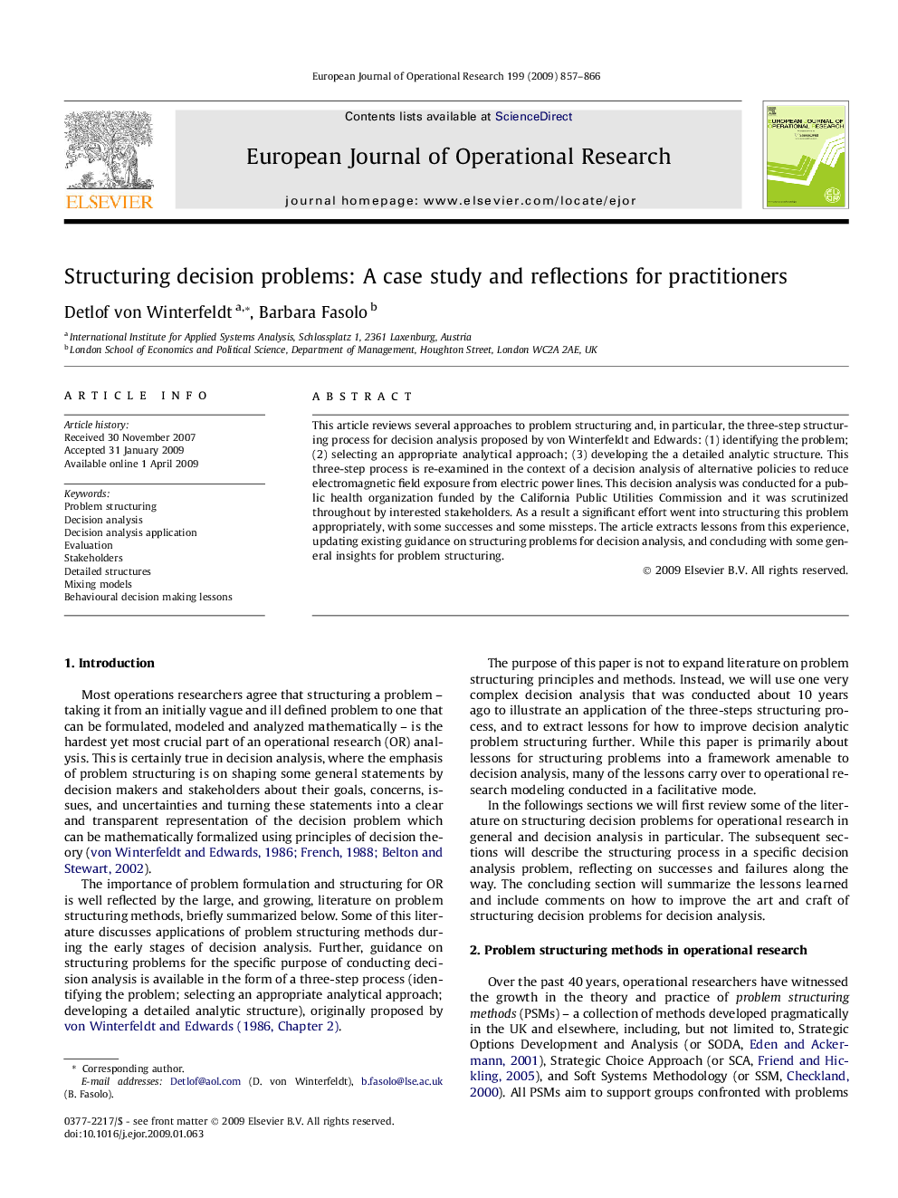 Structuring decision problems: A case study and reflections for practitioners