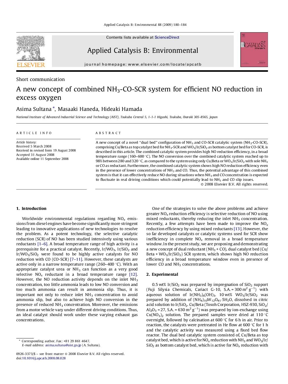 A new concept of combined NH3-CO-SCR system for efficient NO reduction in excess oxygen