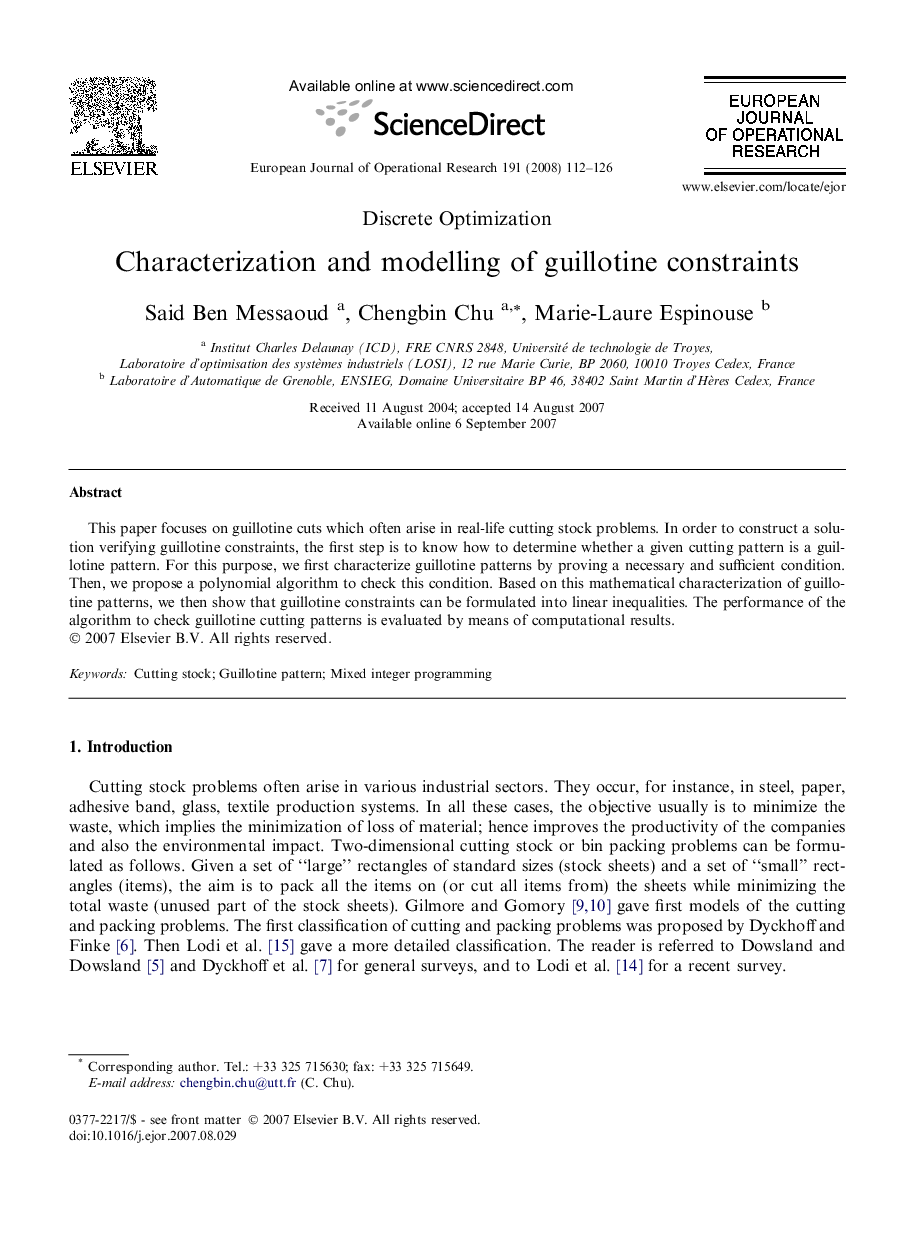 Characterization and modelling of guillotine constraints