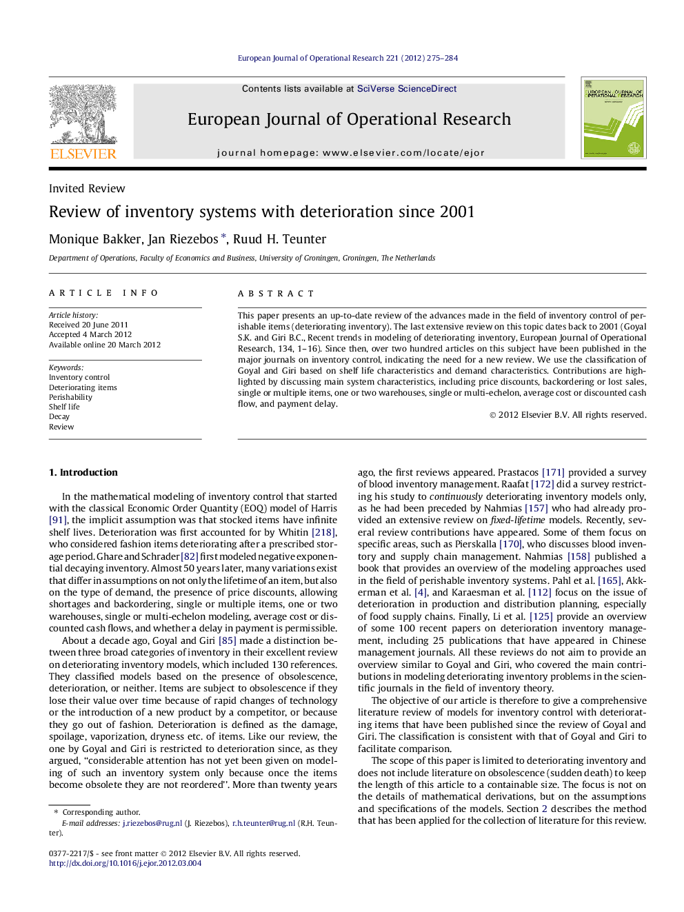 Review of inventory systems with deterioration since 2001