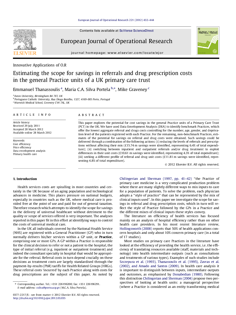 Estimating the scope for savings in referrals and drug prescription costs in the general Practice units of a UK primary care trust