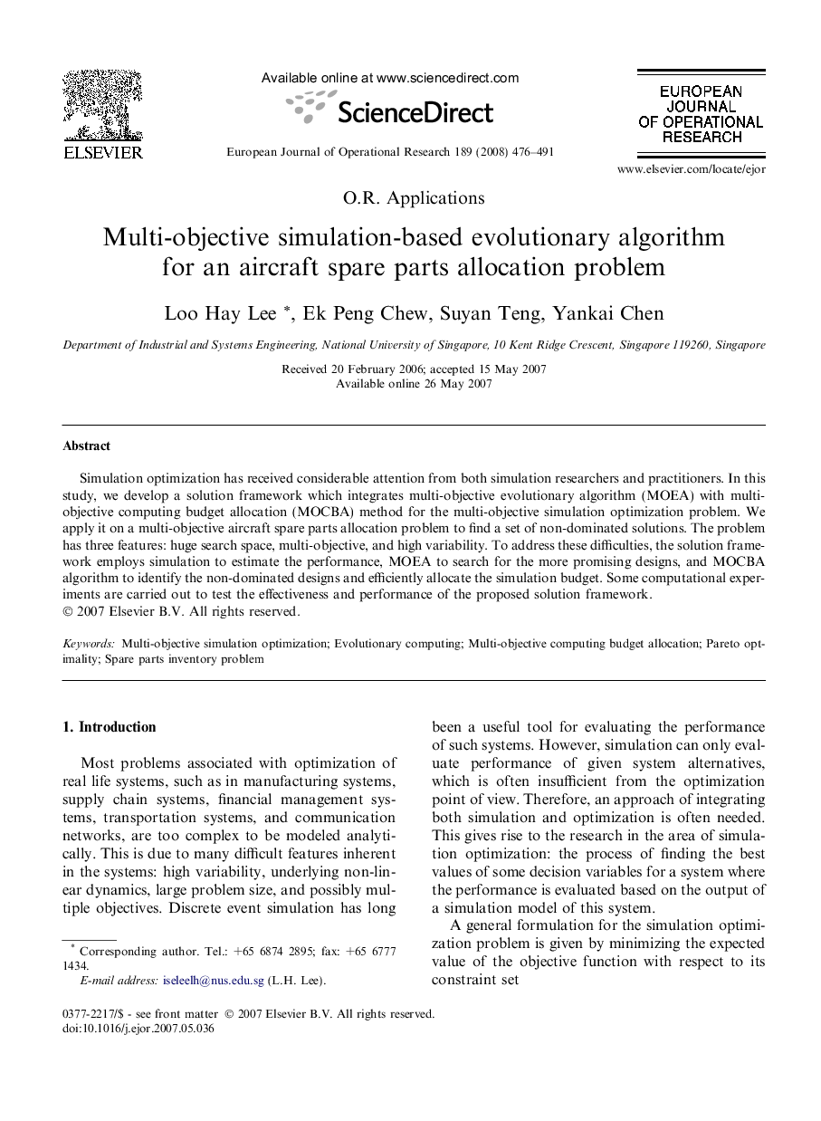 Multi-objective simulation-based evolutionary algorithm for an aircraft spare parts allocation problem