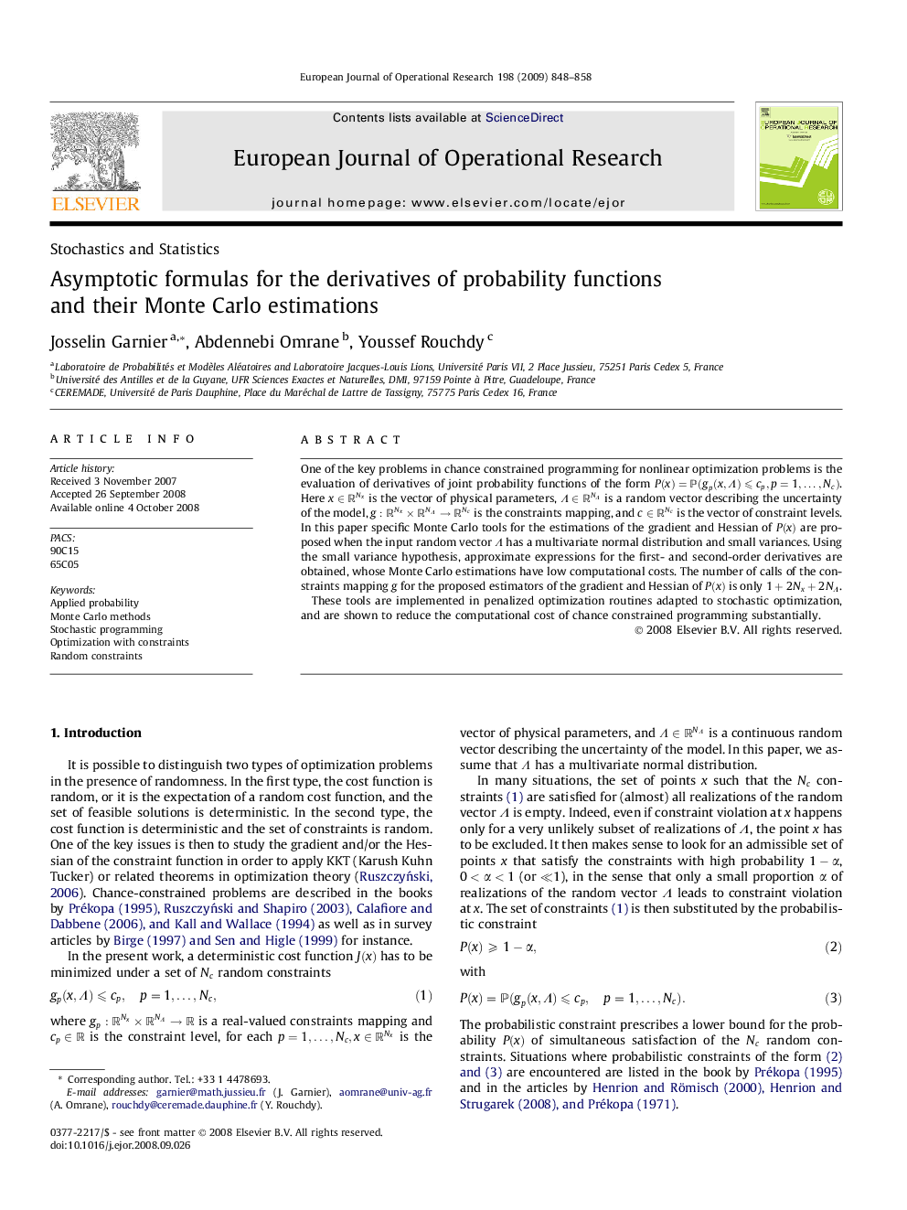 Asymptotic formulas for the derivatives of probability functions and their Monte Carlo estimations