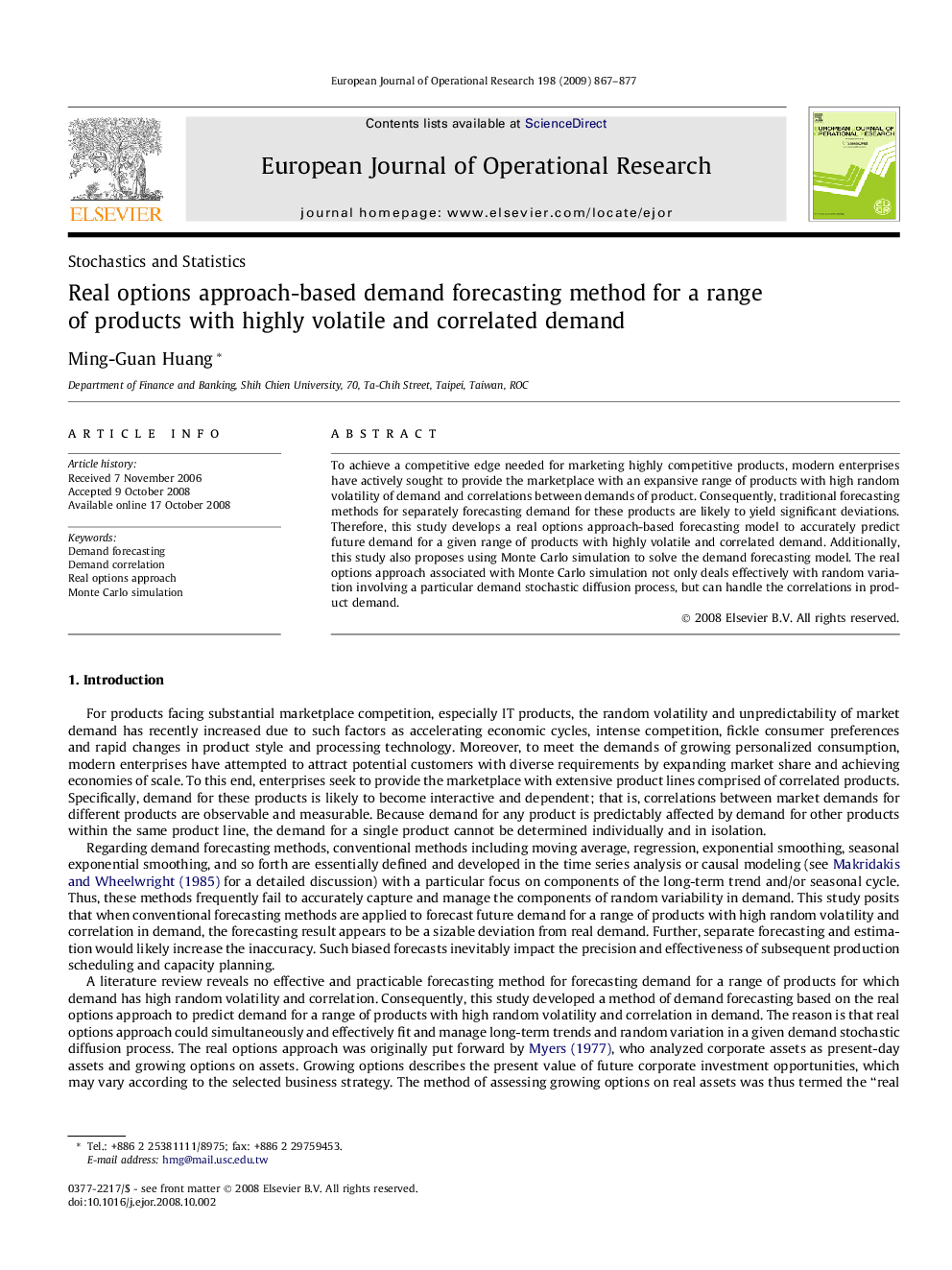 Real options approach-based demand forecasting method for a range of products with highly volatile and correlated demand