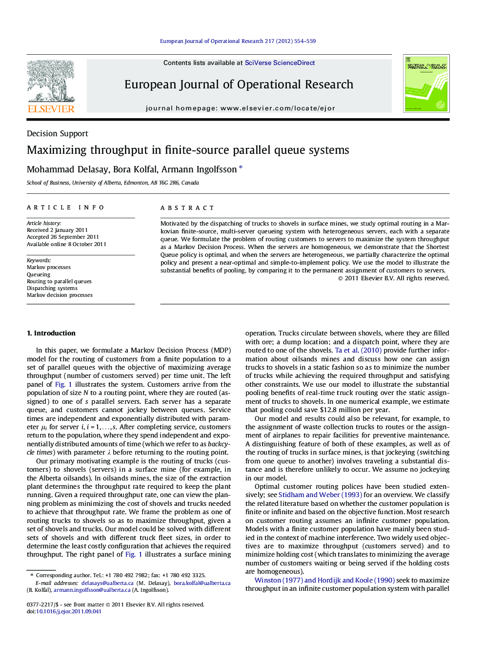 Maximizing throughput in finite-source parallel queue systems