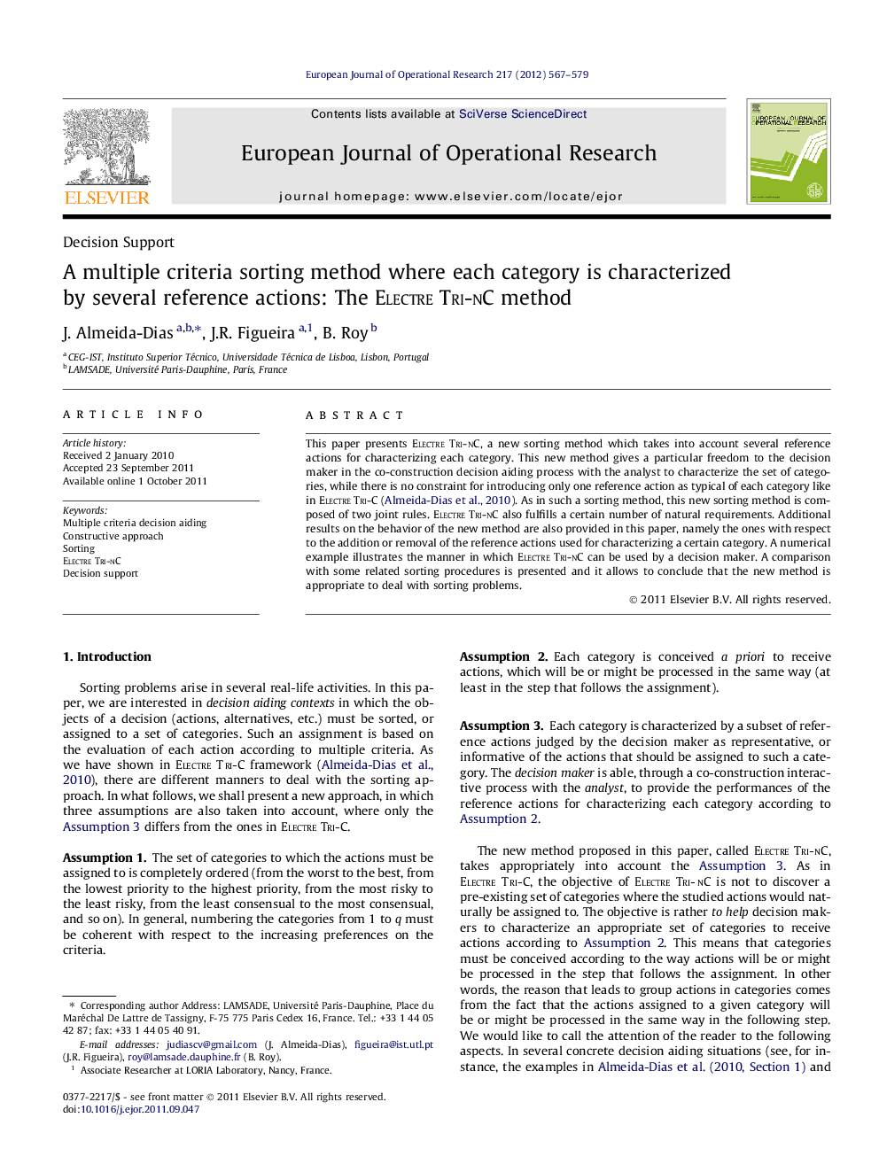 A multiple criteria sorting method where each category is characterized by several reference actions: The Electre Tri-nC method