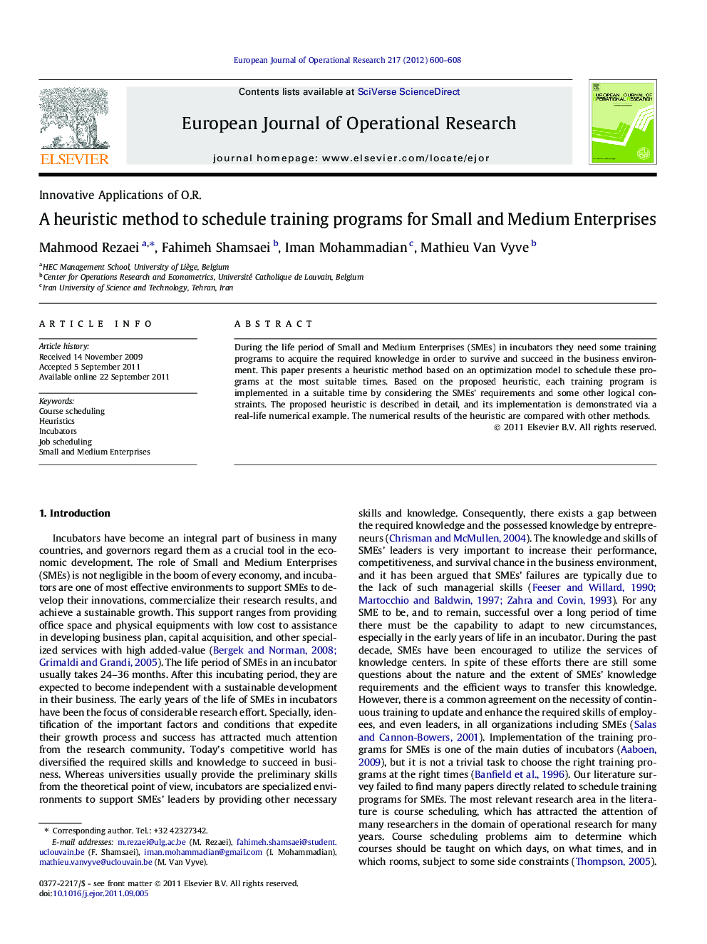 A heuristic method to schedule training programs for Small and Medium Enterprises