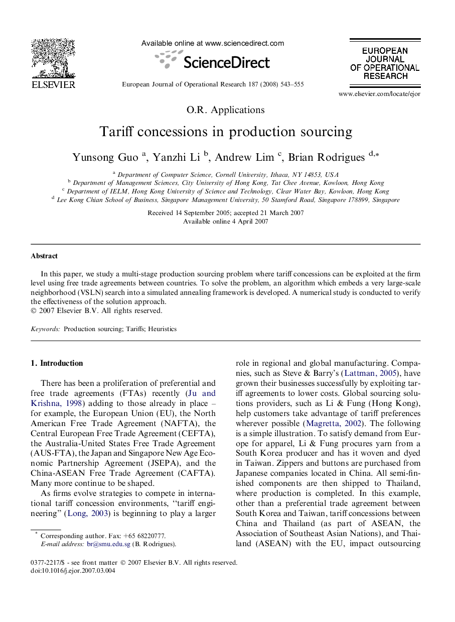 Tariff concessions in production sourcing