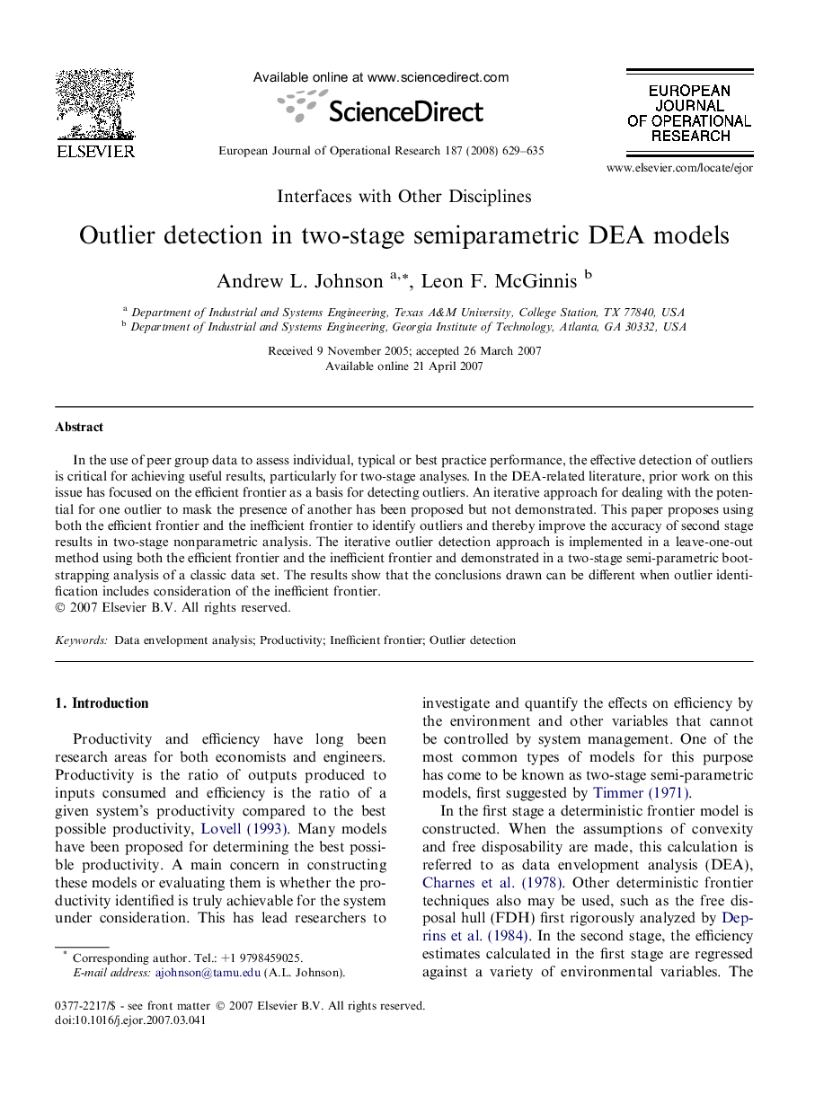 Outlier detection in two-stage semiparametric DEA models