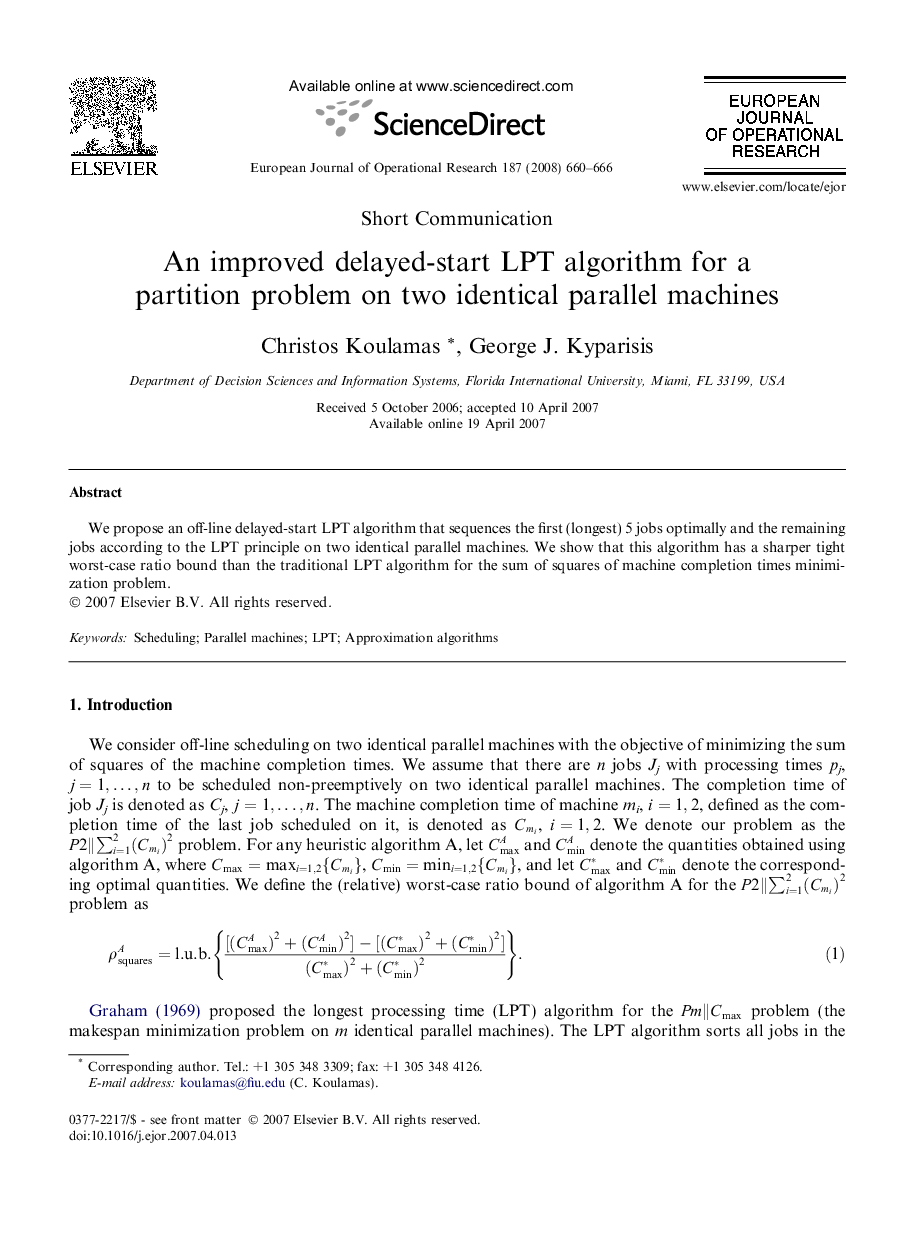 An improved delayed-start LPT algorithm for a partition problem on two identical parallel machines