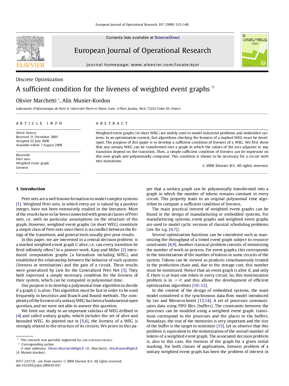 A sufficient condition for the liveness of weighted event graphs 