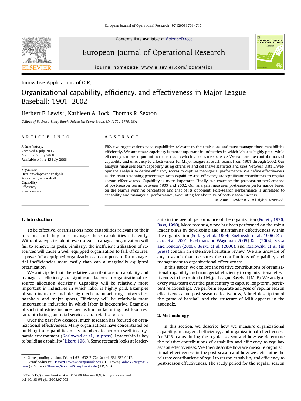 Organizational capability, efficiency, and effectiveness in Major League Baseball: 1901–2002