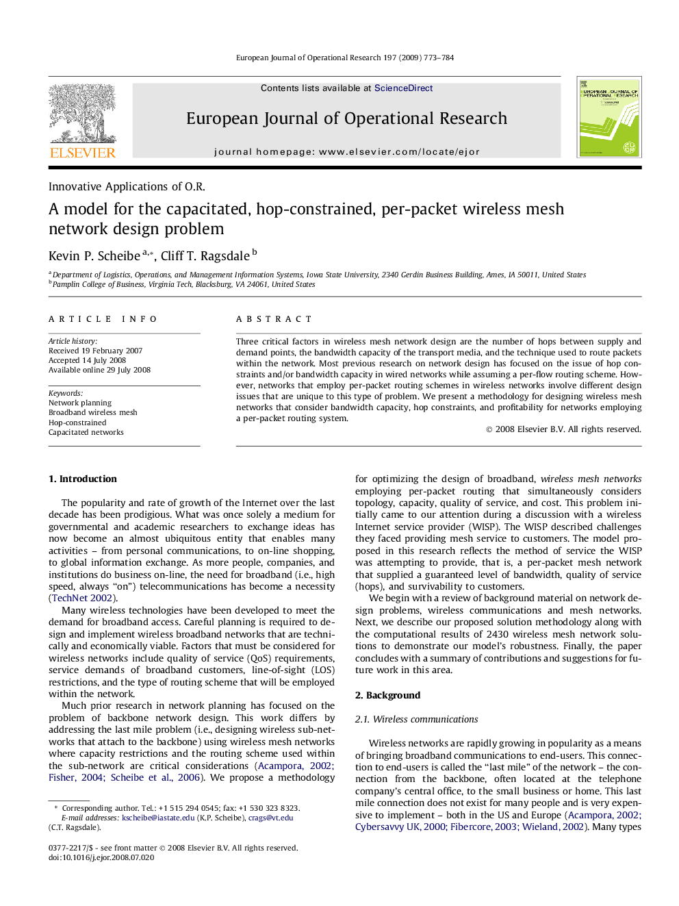 A model for the capacitated, hop-constrained, per-packet wireless mesh network design problem