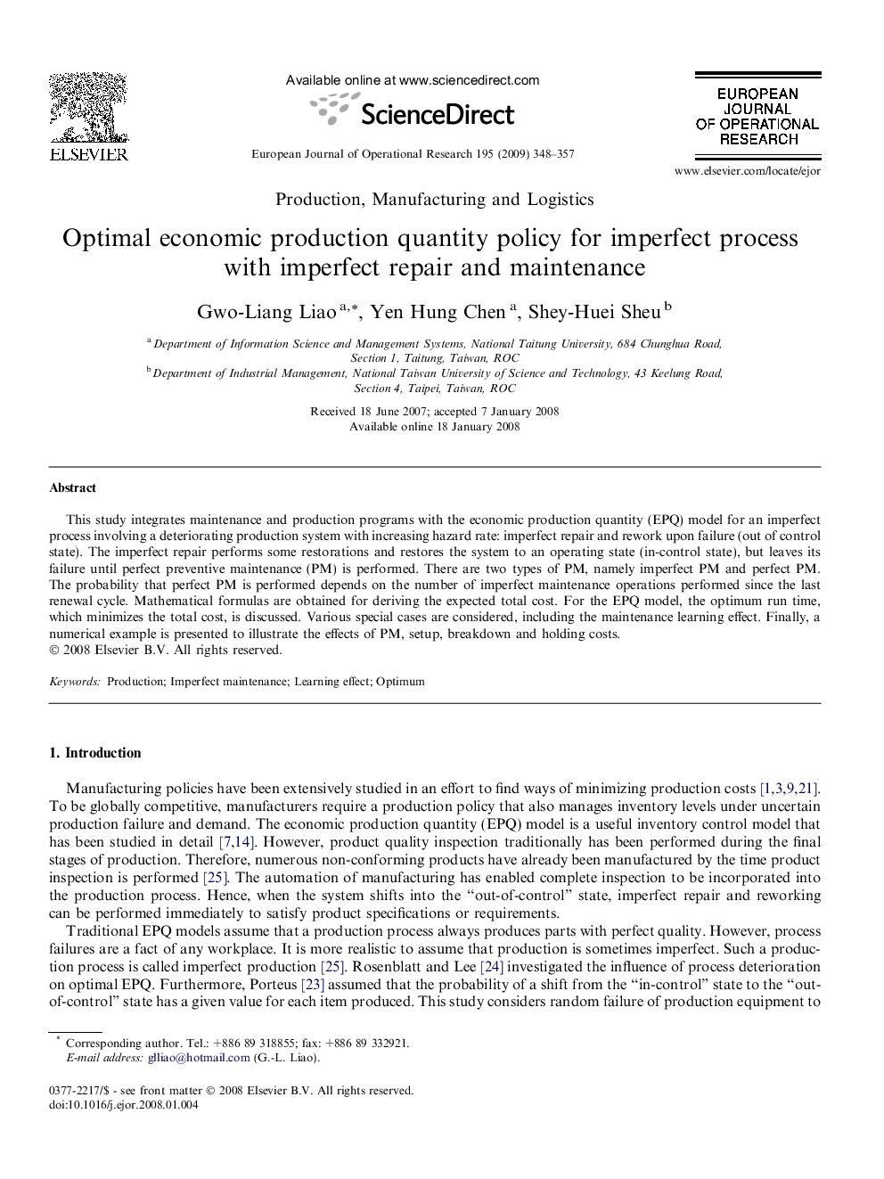 Optimal economic production quantity policy for imperfect process with imperfect repair and maintenance