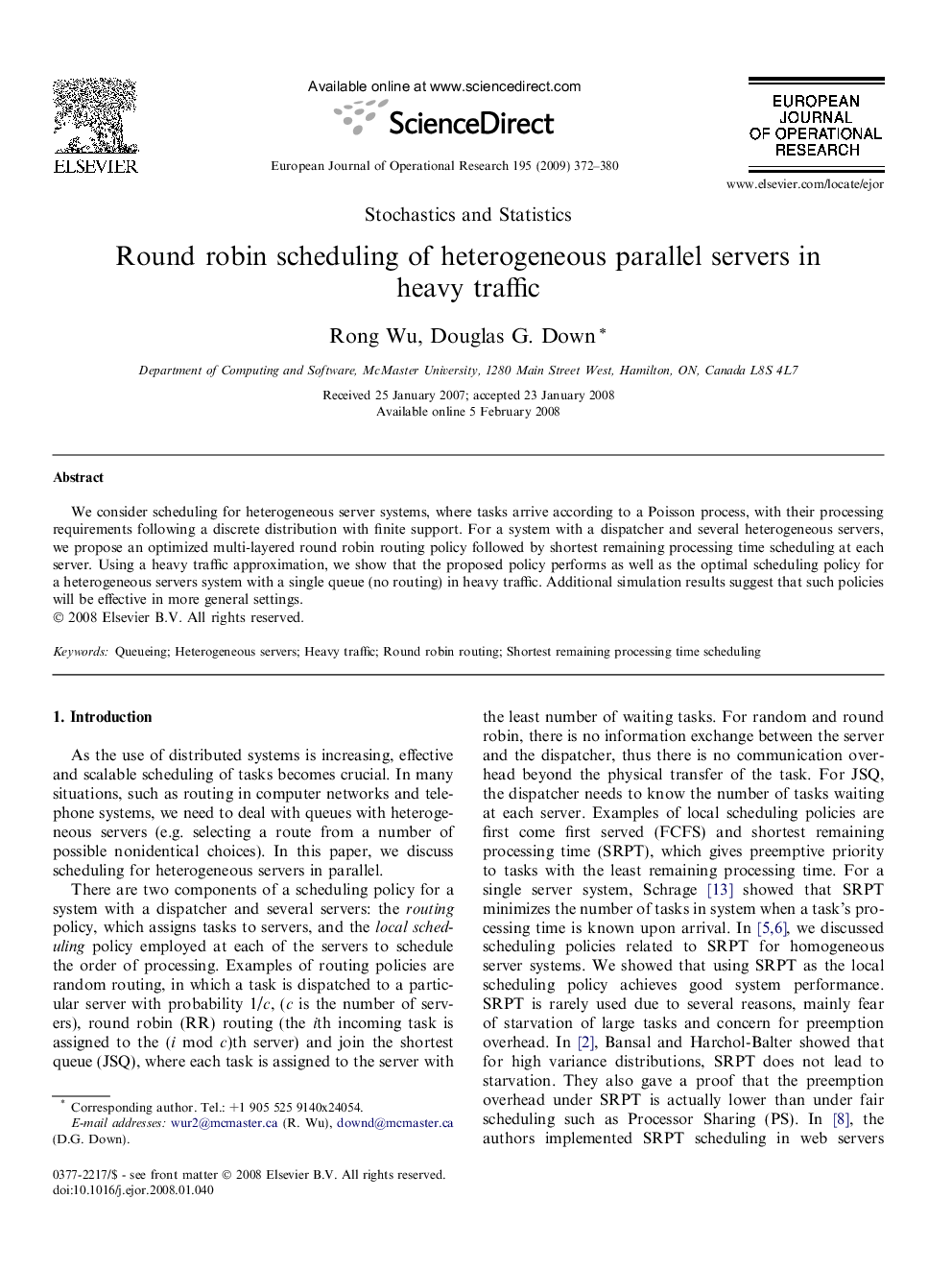 Round robin scheduling of heterogeneous parallel servers in heavy traffic