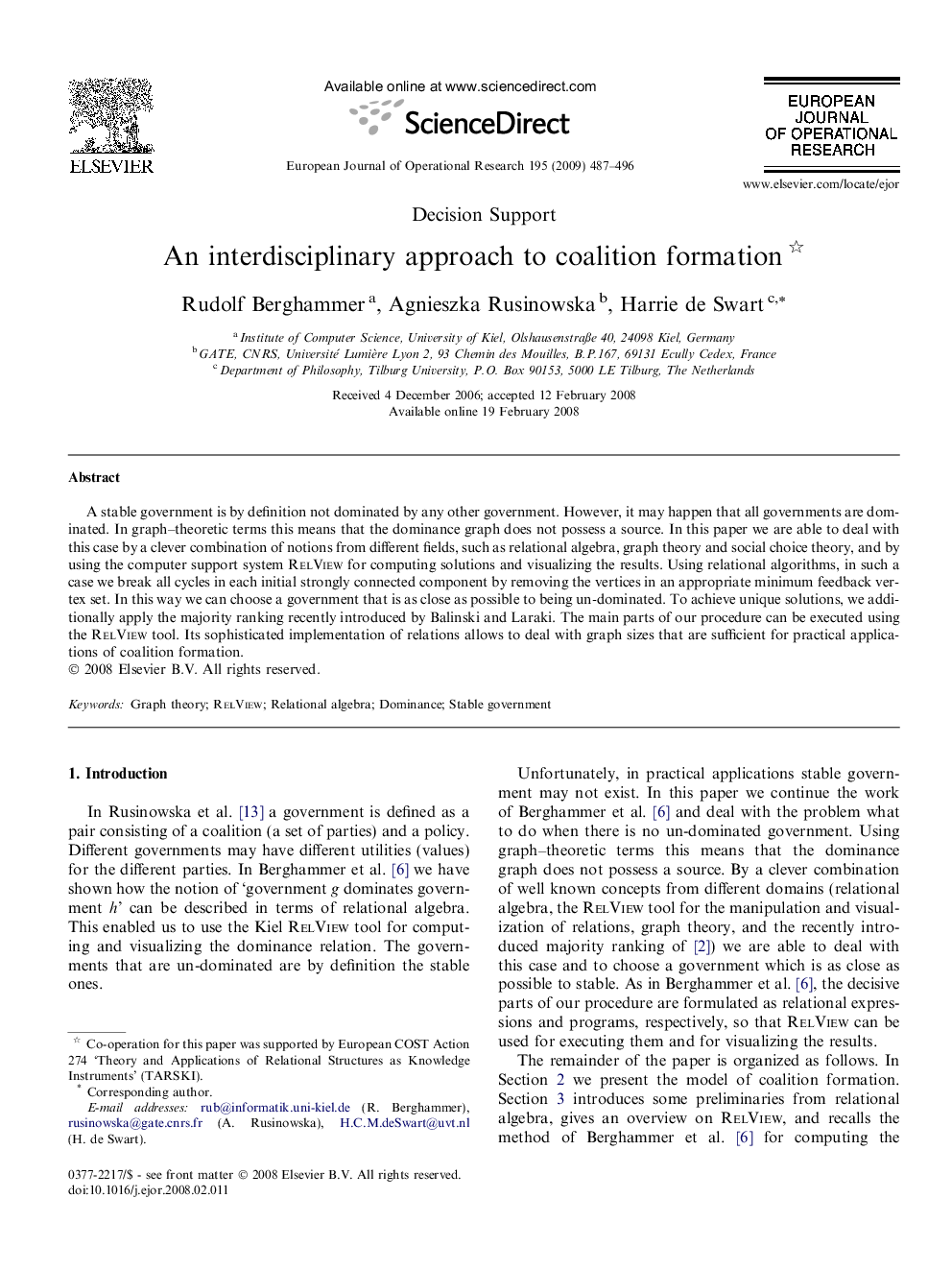 An interdisciplinary approach to coalition formation 