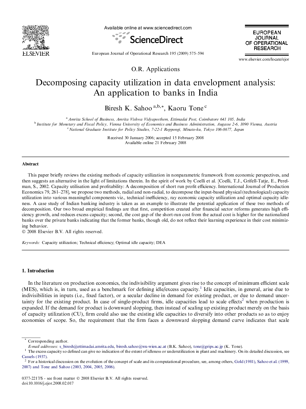 Decomposing capacity utilization in data envelopment analysis: An application to banks in India