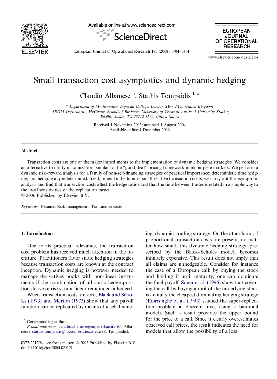 Small transaction cost asymptotics and dynamic hedging