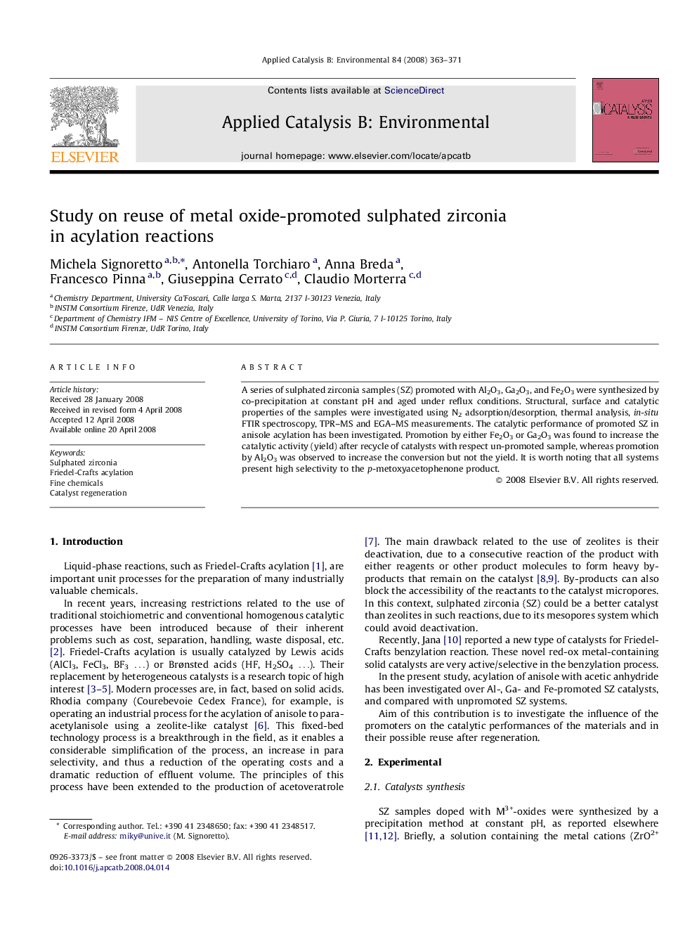 Study on reuse of metal oxide-promoted sulphated zirconia in acylation reactions