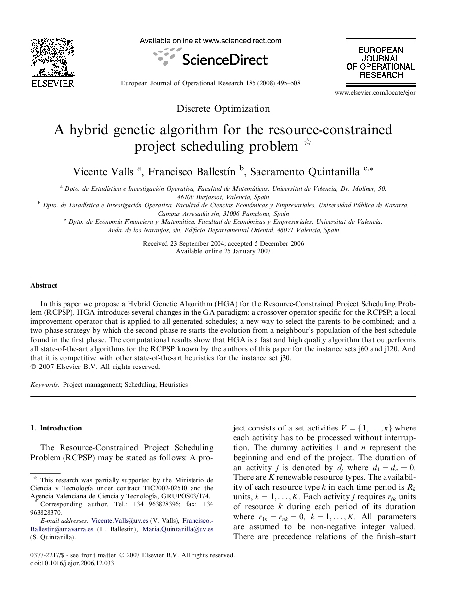 A hybrid genetic algorithm for the resource-constrained project scheduling problem 