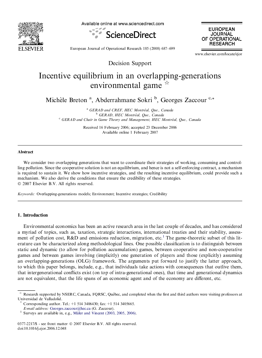 Incentive equilibrium in an overlapping-generations environmental game 