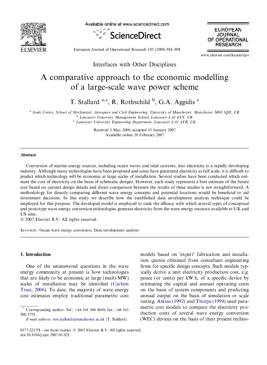 A comparative approach to the economic modelling of a large-scale wave power scheme