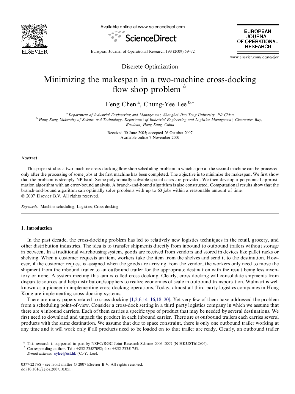 Minimizing the makespan in a two-machine cross-docking flow shop problem 