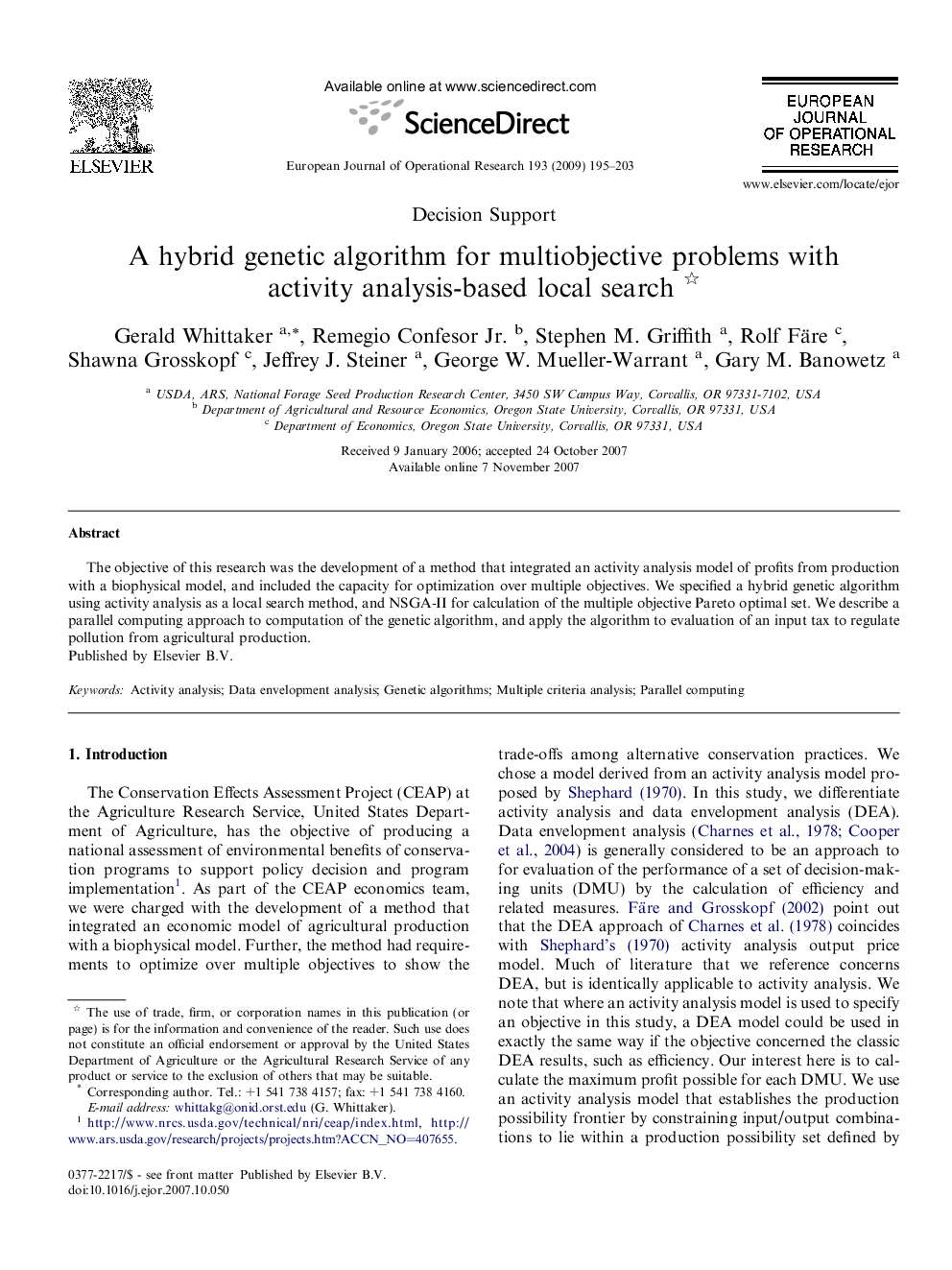 A hybrid genetic algorithm for multiobjective problems with activity analysis-based local search 