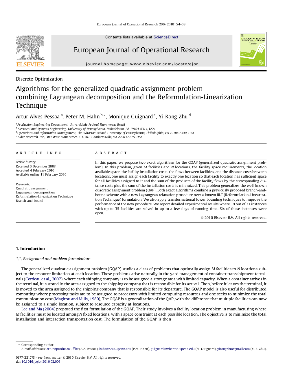 Algorithms for the generalized quadratic assignment problem combining Lagrangean decomposition and the Reformulation-Linearization Technique