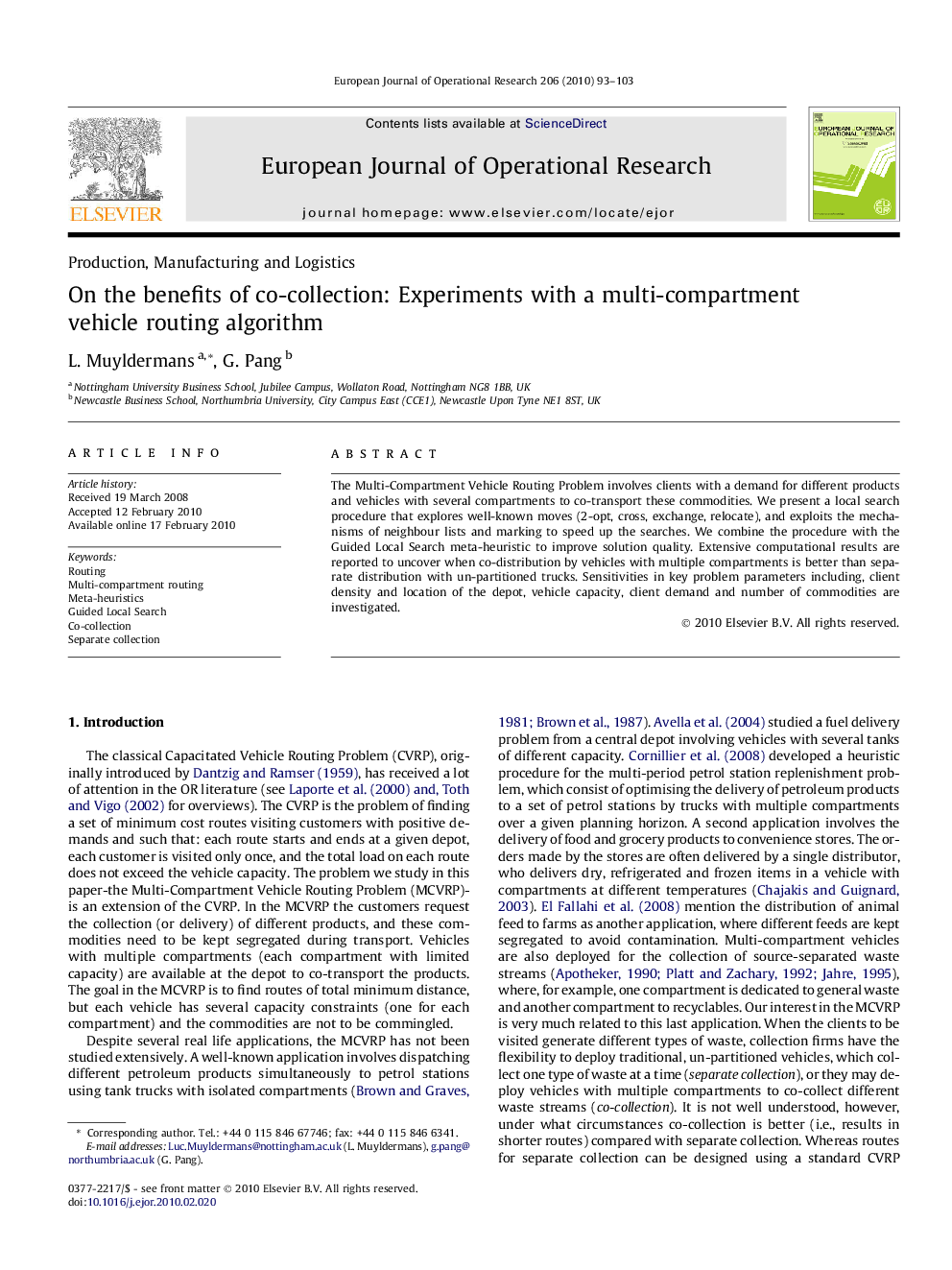 On the benefits of co-collection: Experiments with a multi-compartment vehicle routing algorithm