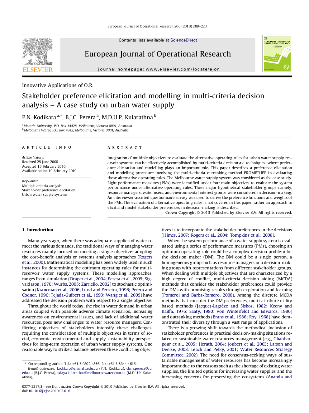 Stakeholder preference elicitation and modelling in multi-criteria decision analysis – A case study on urban water supply