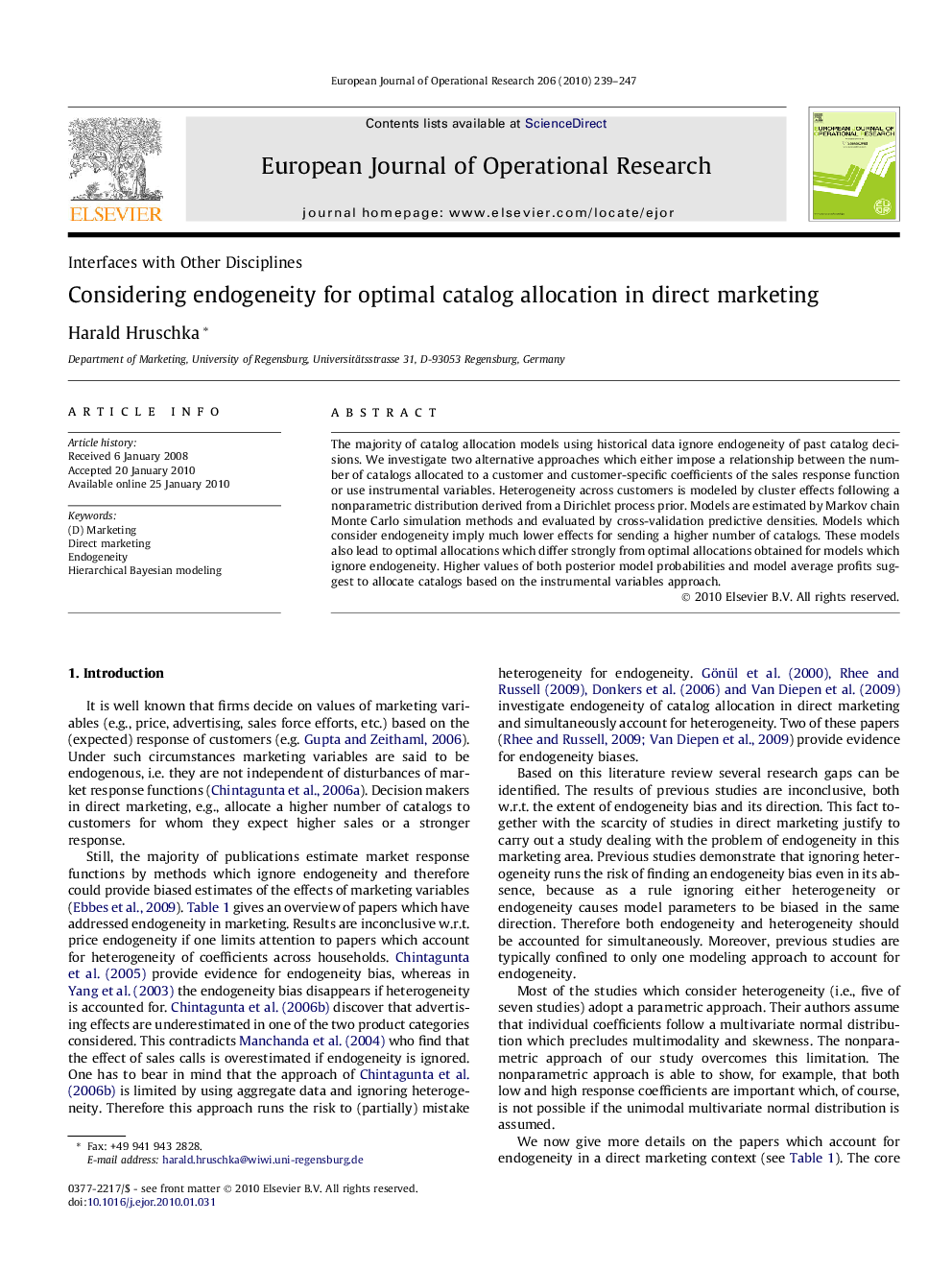 Considering endogeneity for optimal catalog allocation in direct marketing