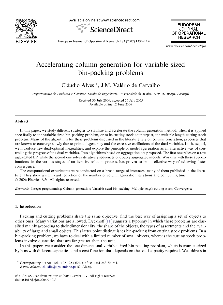 Accelerating column generation for variable sized bin-packing problems