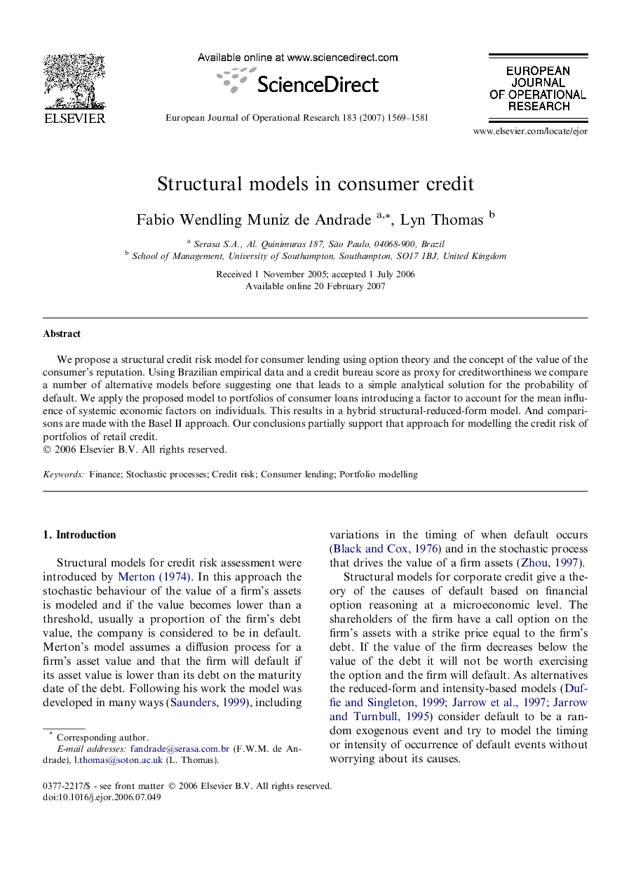 Structural models in consumer credit