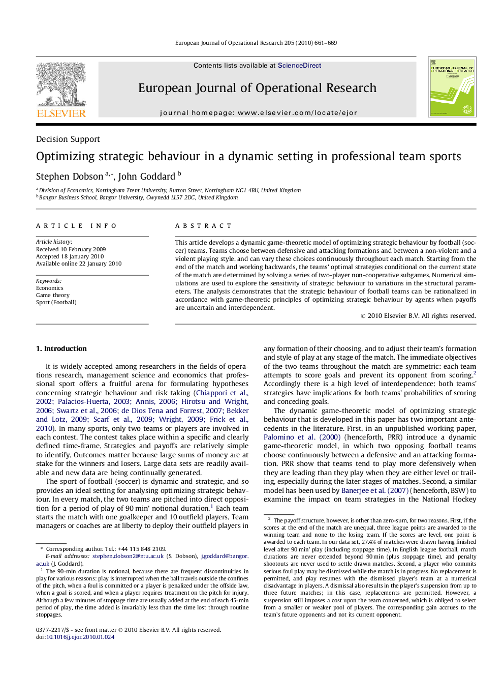 Optimizing strategic behaviour in a dynamic setting in professional team sports