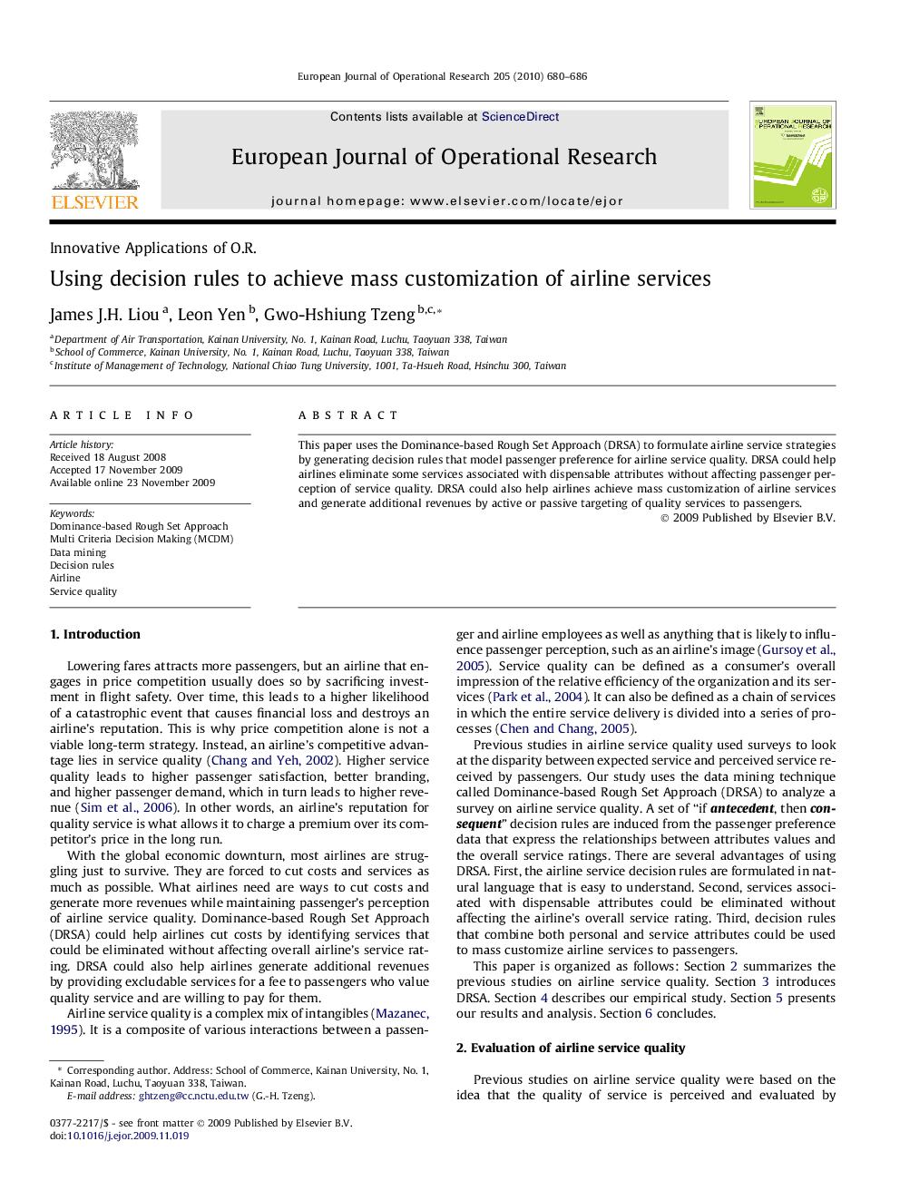 Using decision rules to achieve mass customization of airline services