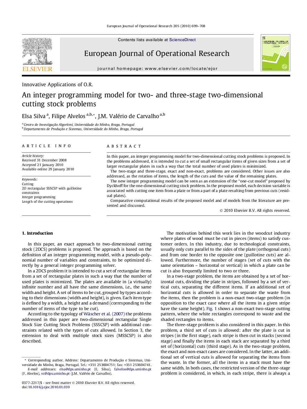 An integer programming model for two- and three-stage two-dimensional cutting stock problems