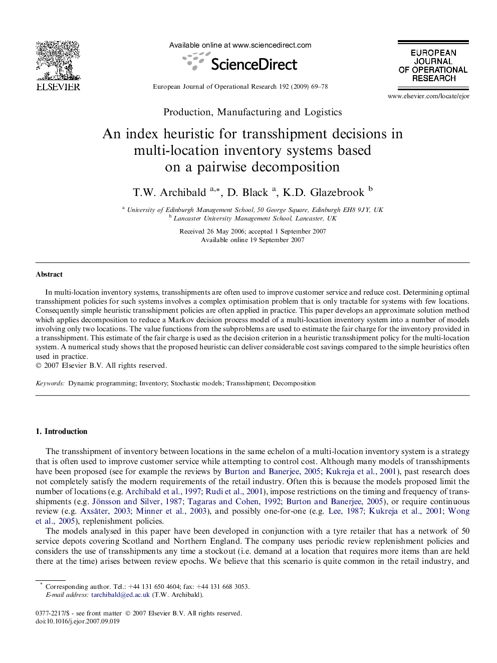 An index heuristic for transshipment decisions in multi-location inventory systems based on a pairwise decomposition