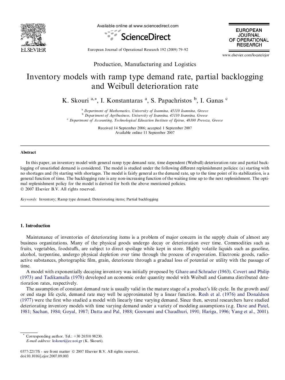 Inventory models with ramp type demand rate, partial backlogging and Weibull deterioration rate