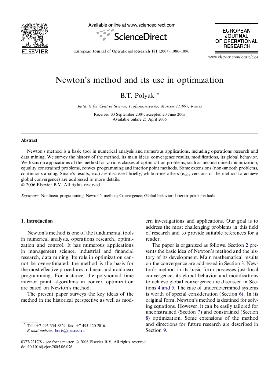 Newton’s method and its use in optimization