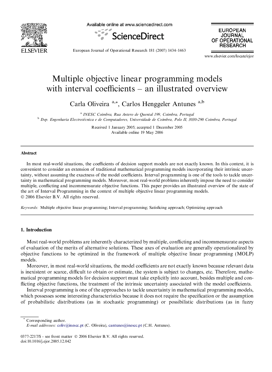 Multiple objective linear programming models with interval coefficients – an illustrated overview