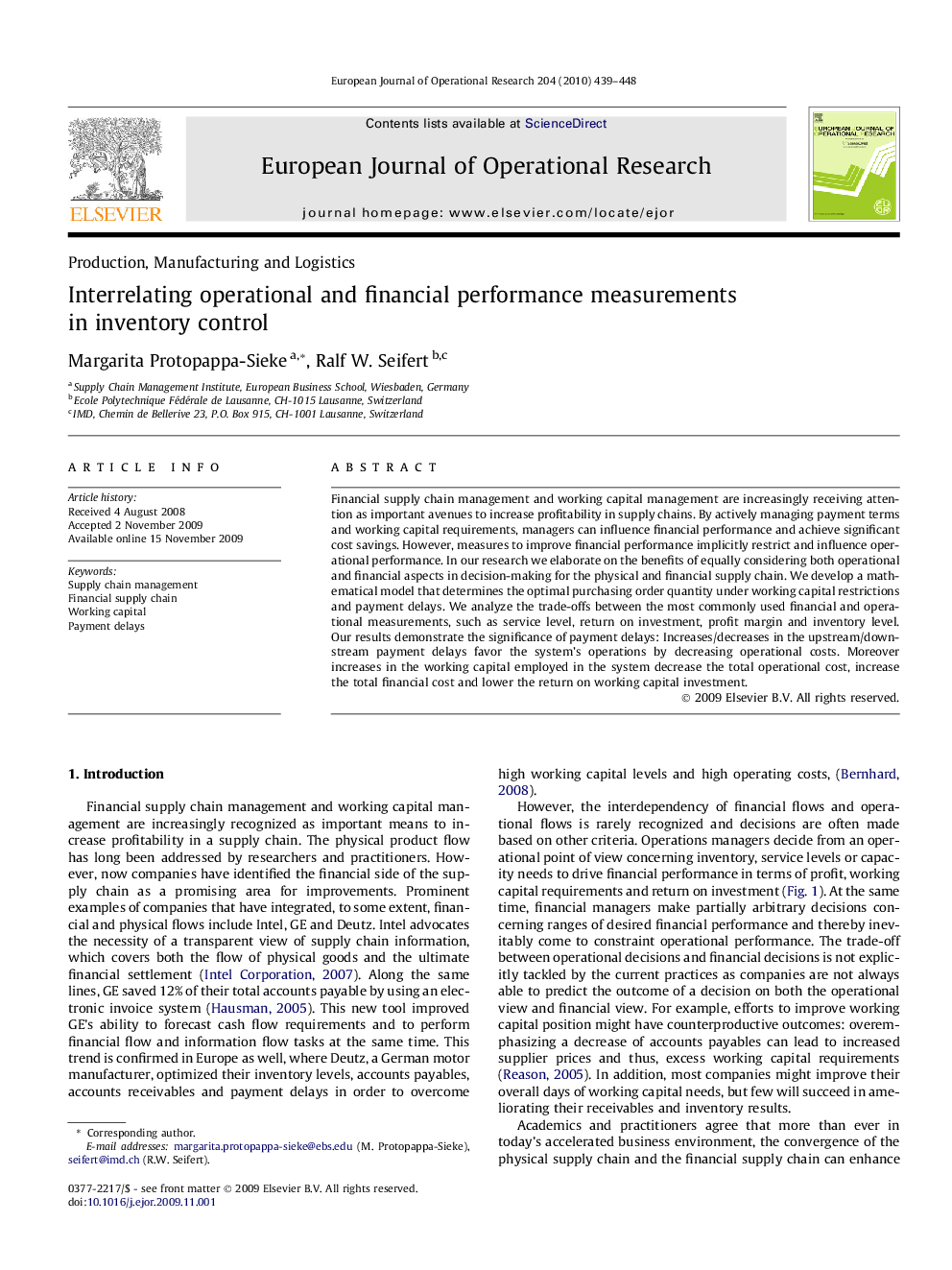 Interrelating operational and financial performance measurements in inventory control