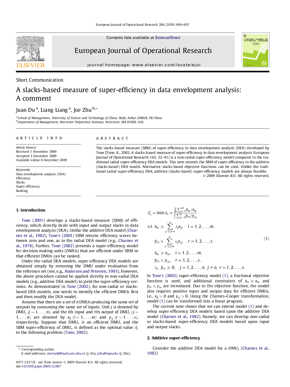 A slacks-based measure of super-efficiency in data envelopment analysis: A comment