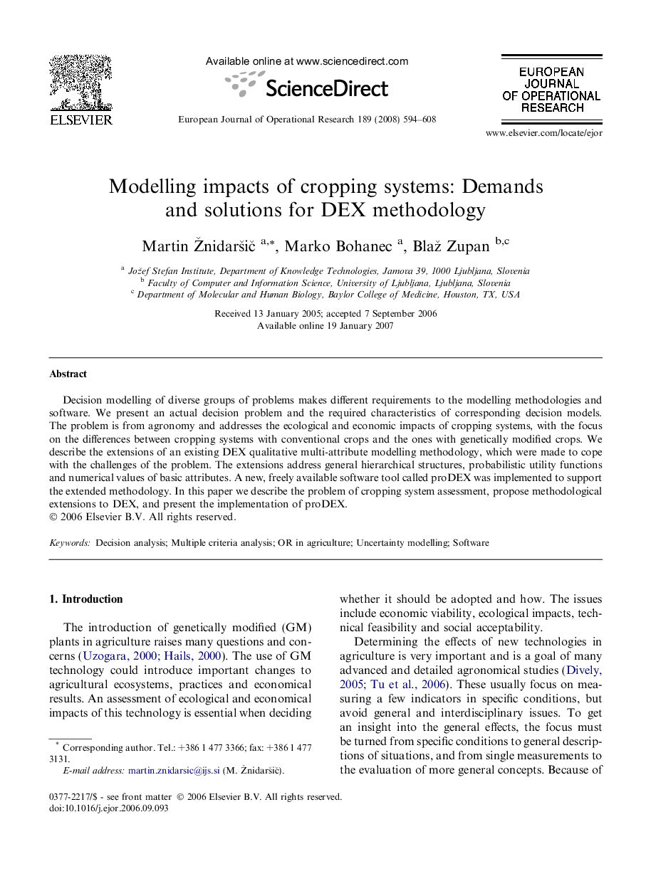 Modelling impacts of cropping systems: Demands and solutions for DEX methodology