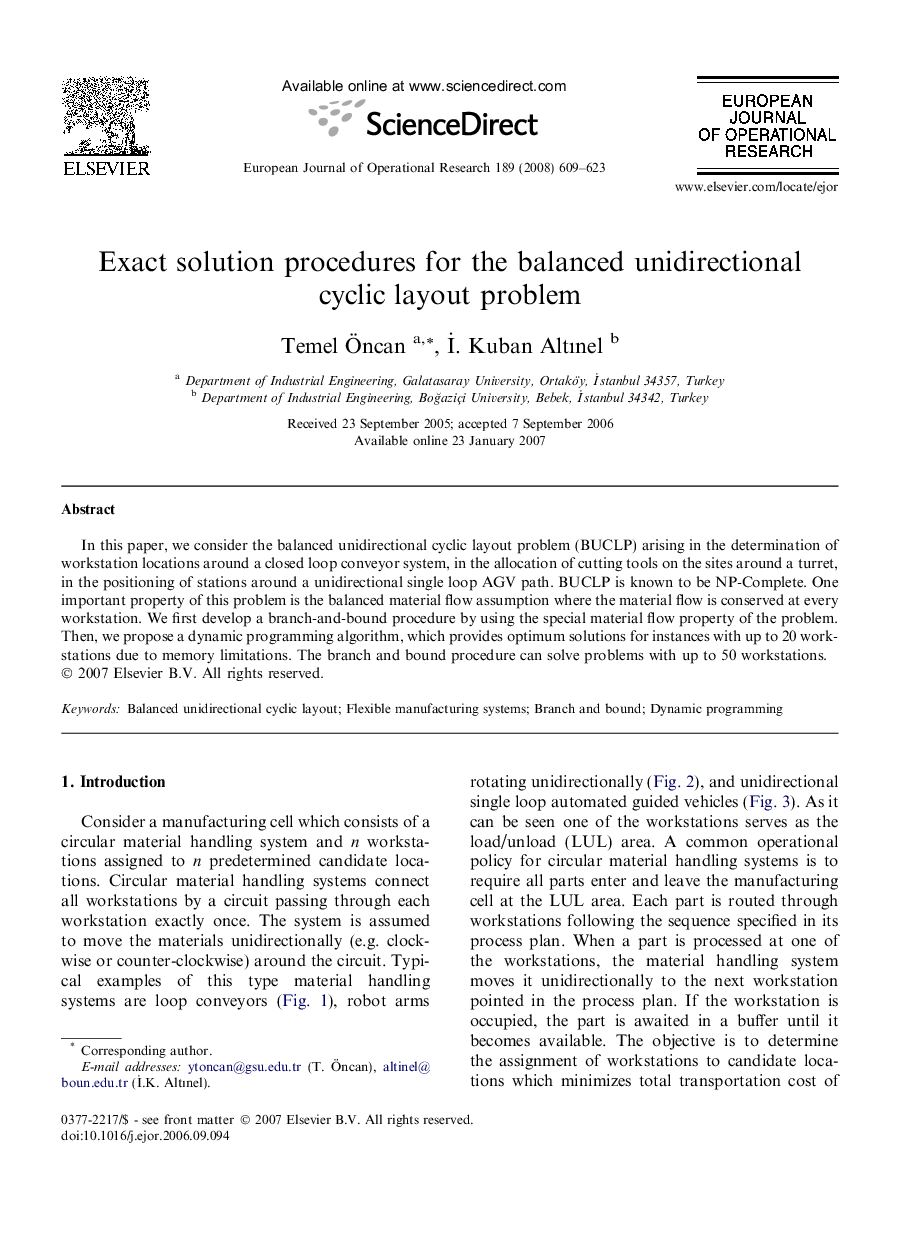 Exact solution procedures for the balanced unidirectional cyclic layout problem